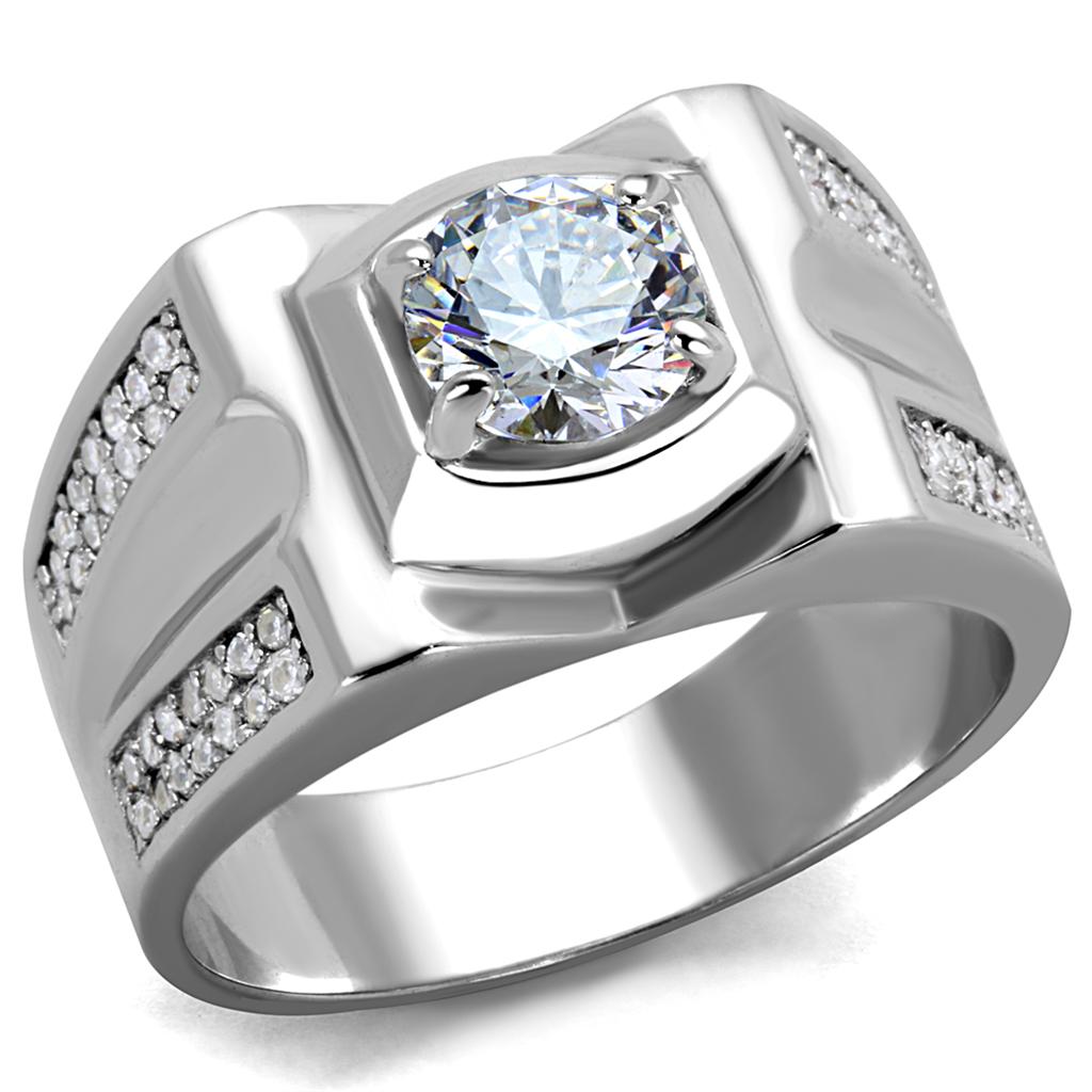 TS385 - Rhodium 925 Sterling Silver Ring with AAA Grade CZ in Clear