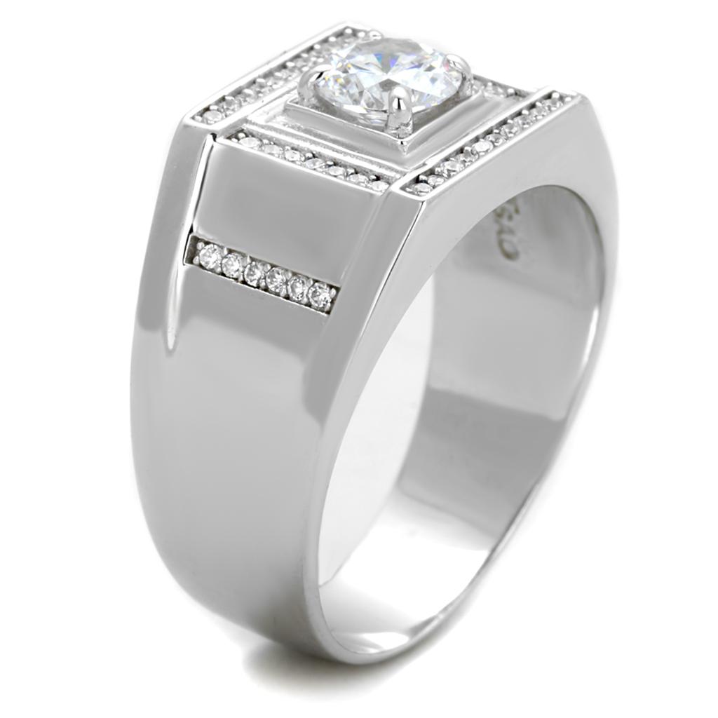 TS386 - Rhodium 925 Sterling Silver Ring with AAA Grade CZ in Clear