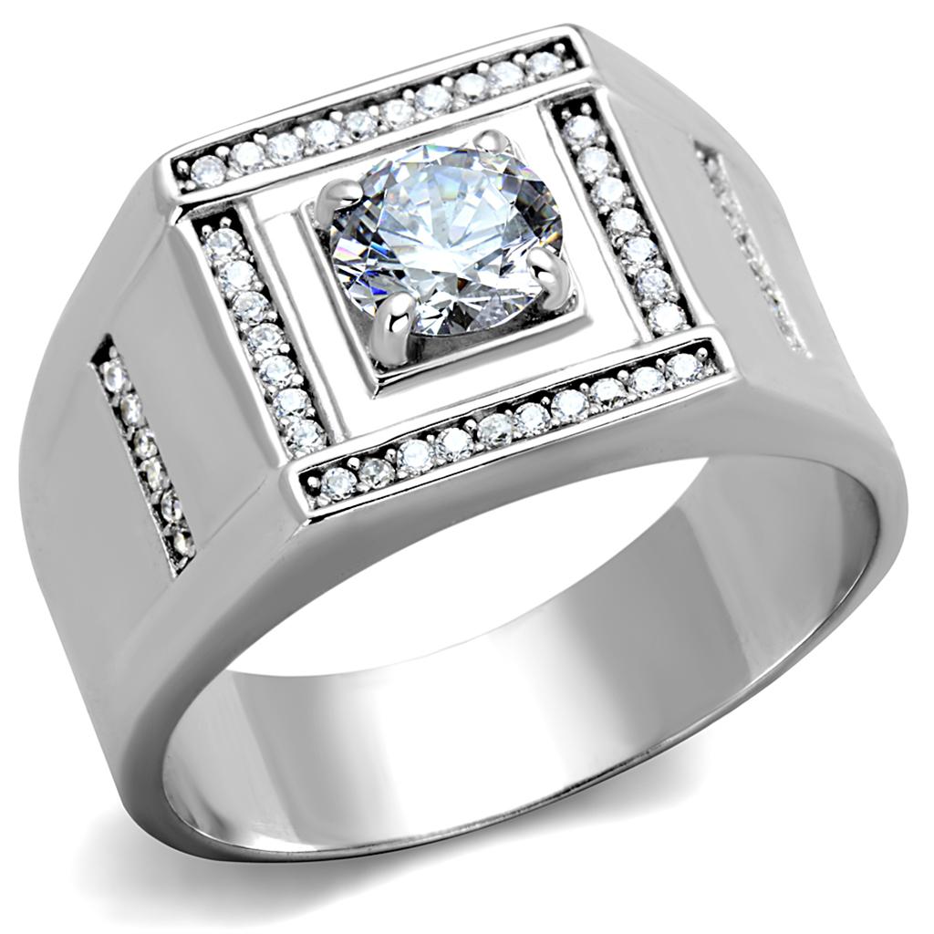 TS386 - Rhodium 925 Sterling Silver Ring with AAA Grade CZ in Clear
