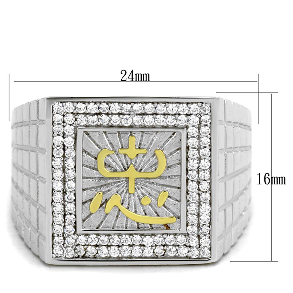 TS389 - Gold+Rhodium 925 Sterling Silver Ring with AAA Grade CZ in Clear