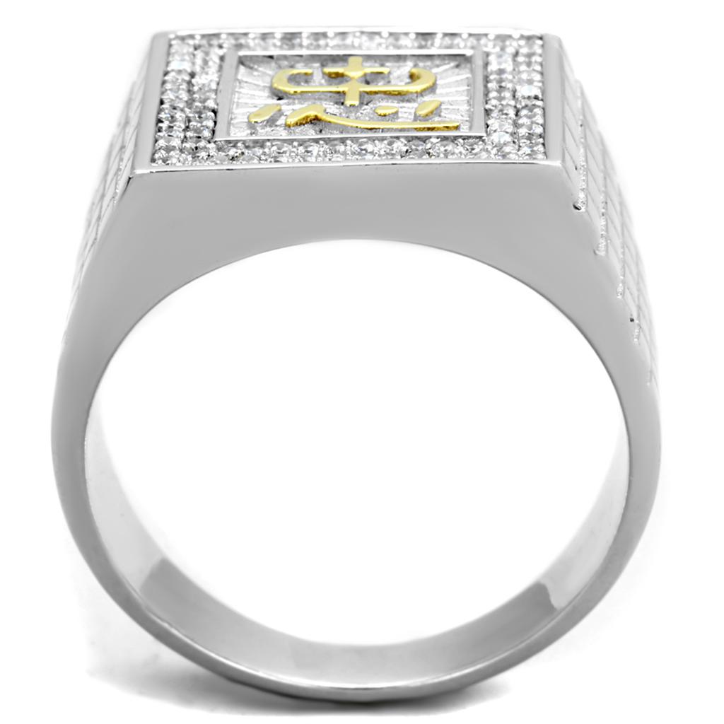 TS389 - Gold+Rhodium 925 Sterling Silver Ring with AAA Grade CZ in Clear