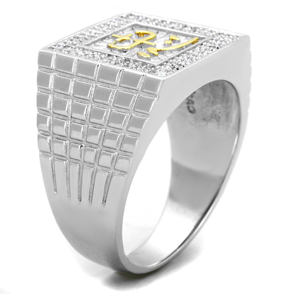 TS389 - Gold+Rhodium 925 Sterling Silver Ring with AAA Grade CZ in Clear