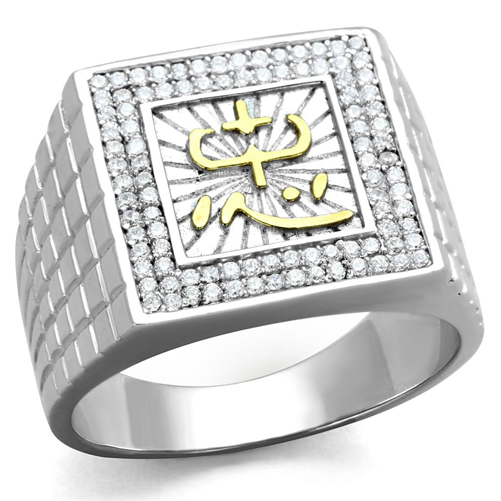 TS389 - Gold+Rhodium 925 Sterling Silver Ring with AAA Grade CZ in Clear