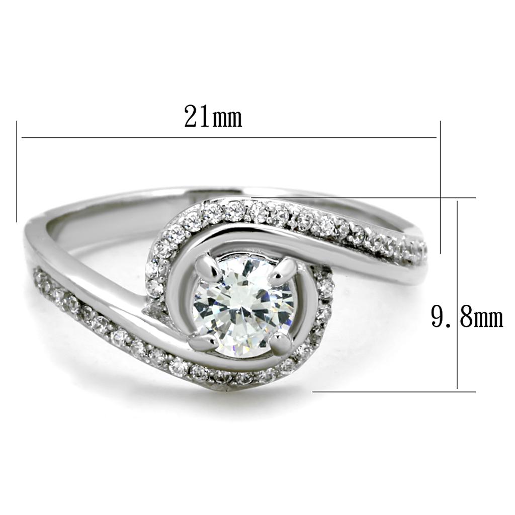 TS397 - Rhodium 925 Sterling Silver Ring with AAA Grade CZ in Clear