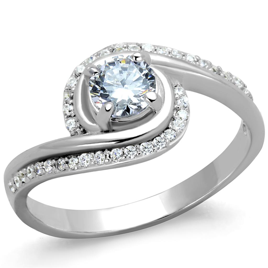 TS397 - Rhodium 925 Sterling Silver Ring with AAA Grade CZ in Clear