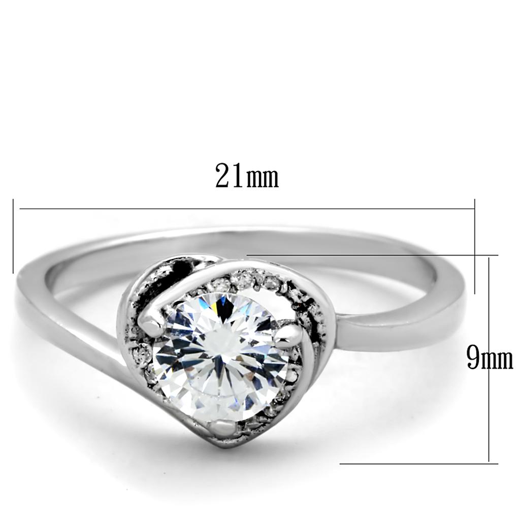 TS398 - Rhodium 925 Sterling Silver Ring with AAA Grade CZ in Clear