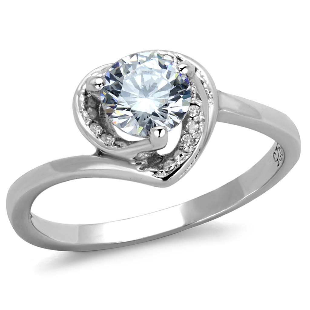 TS398 - Rhodium 925 Sterling Silver Ring with AAA Grade CZ in Clear