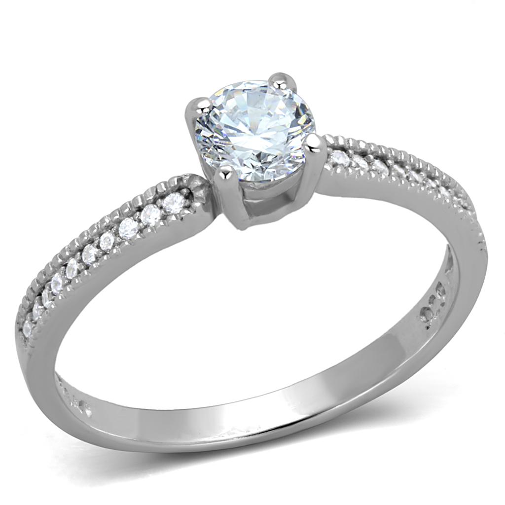 TS401 - Rhodium 925 Sterling Silver Ring with AAA Grade CZ in Clear