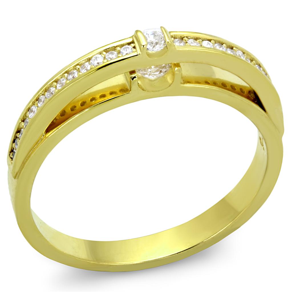 TS403 - Gold 925 Sterling Silver Ring with AAA Grade CZ in Clear