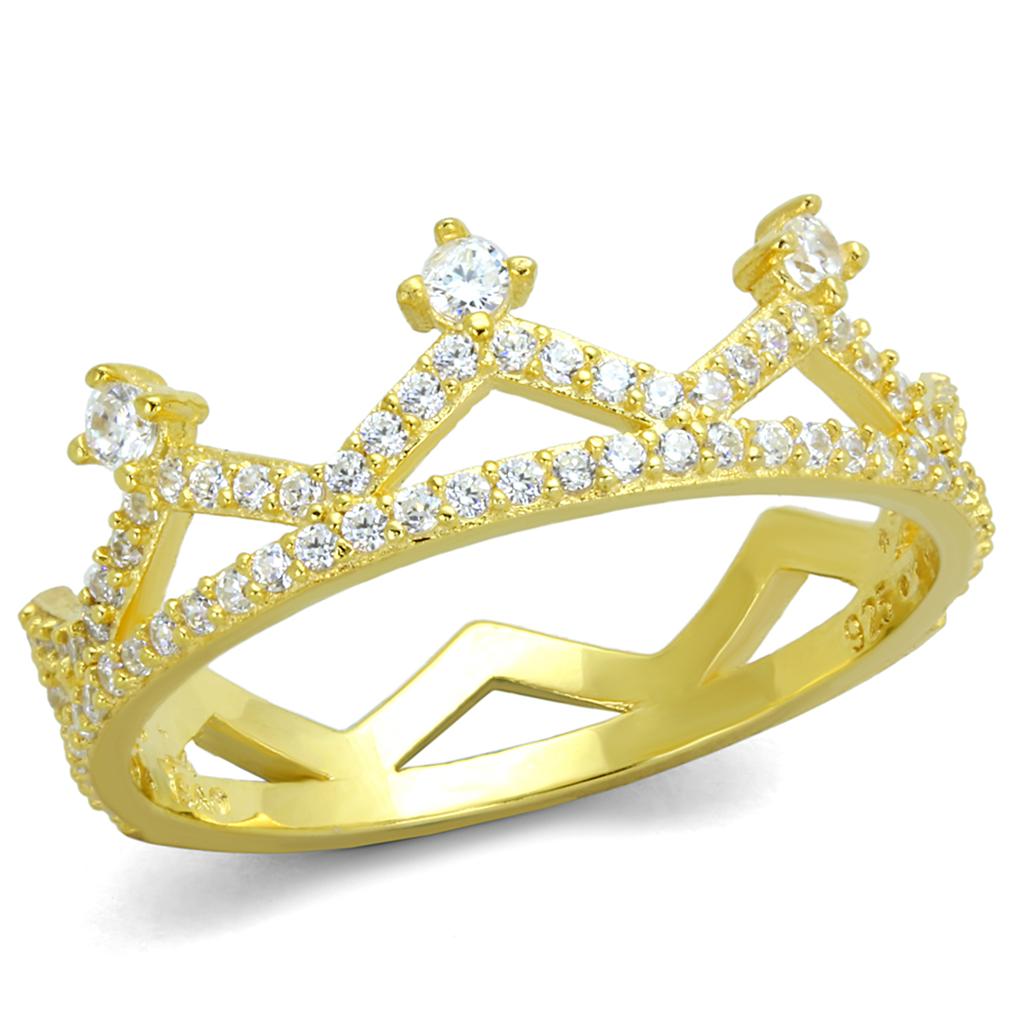 TS404 - Gold 925 Sterling Silver Ring with AAA Grade CZ in Clear