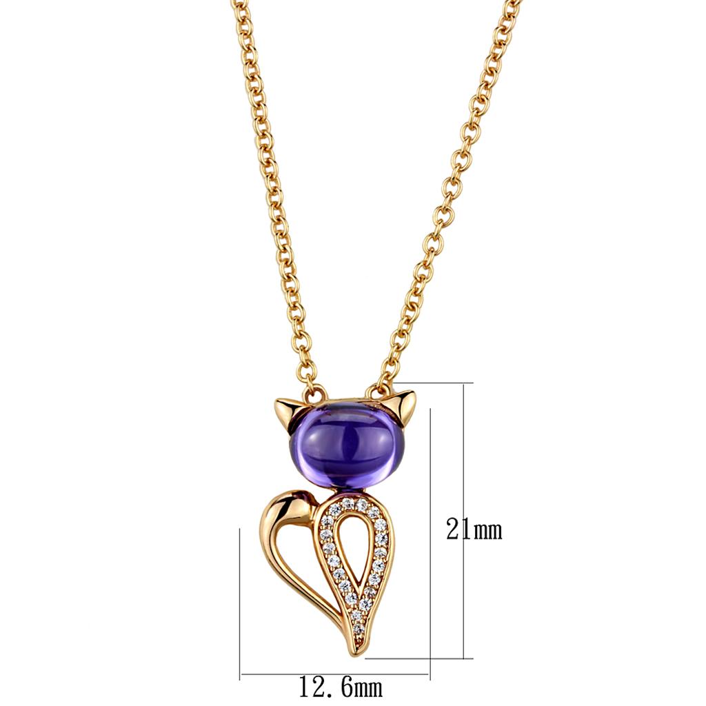 TS408 - Rose Gold 925 Sterling Silver Chain Pendant with AAA Grade CZ in Amethyst