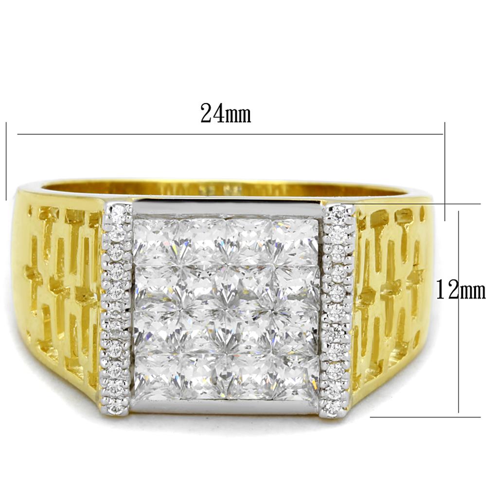 TS412 - Gold+Rhodium 925 Sterling Silver Ring with AAA Grade CZ in Clear