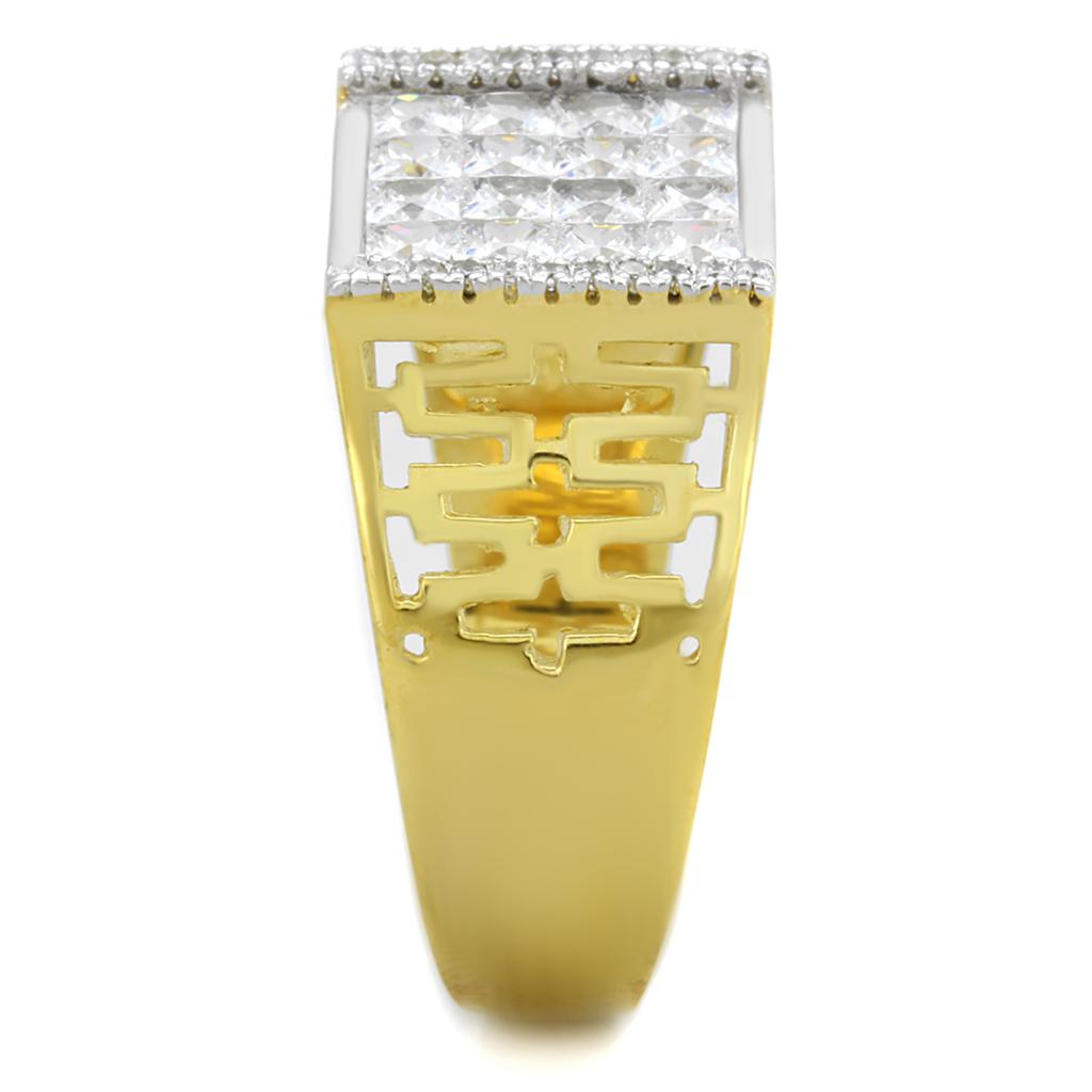 TS412 - Gold+Rhodium 925 Sterling Silver Ring with AAA Grade CZ in Clear