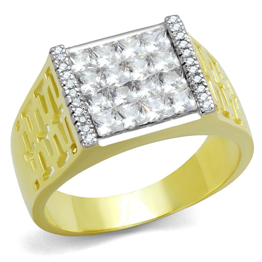 TS412 - Gold+Rhodium 925 Sterling Silver Ring with AAA Grade CZ in Clear