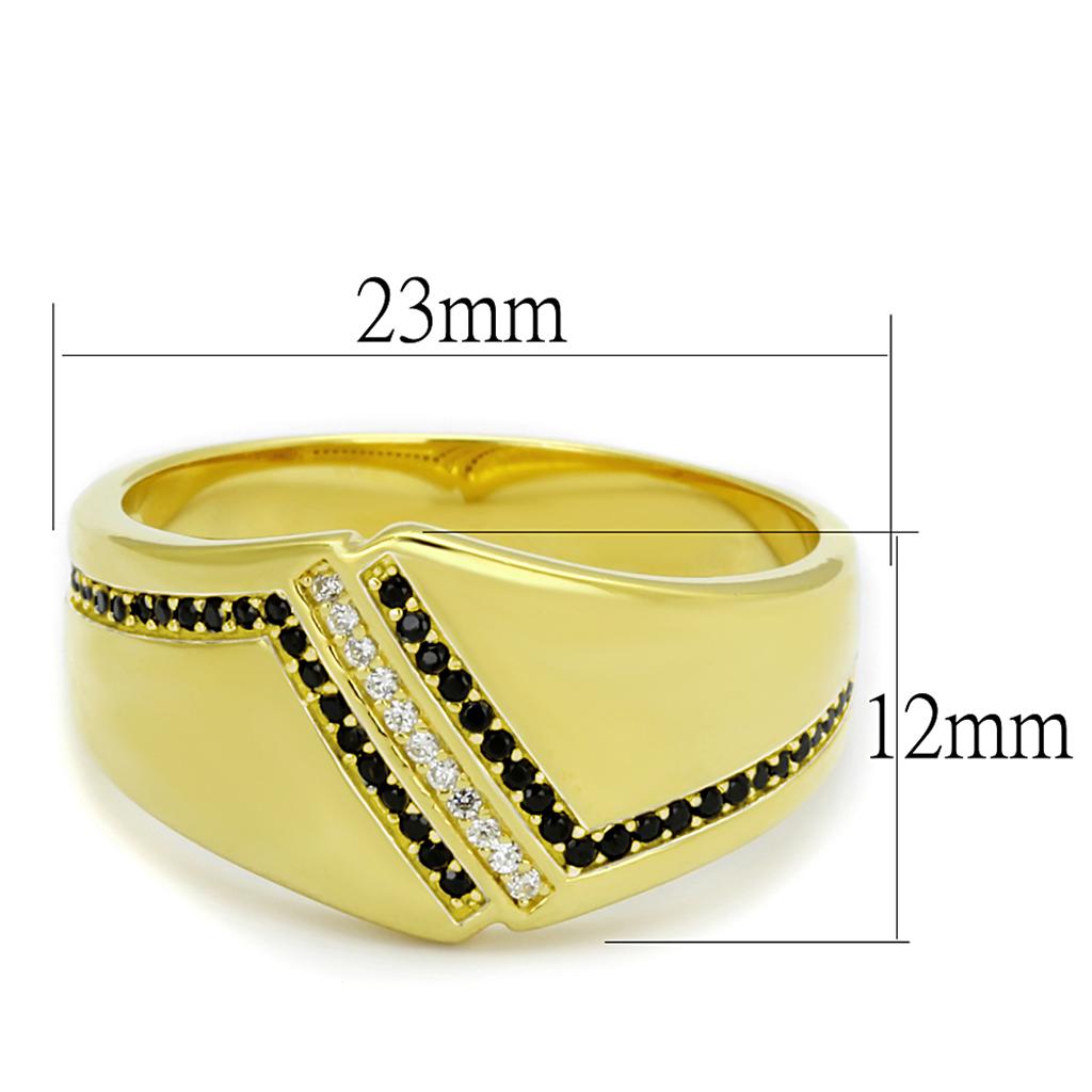 TS413 - Gold 925 Sterling Silver Ring with AAA Grade CZ in Black Diamond