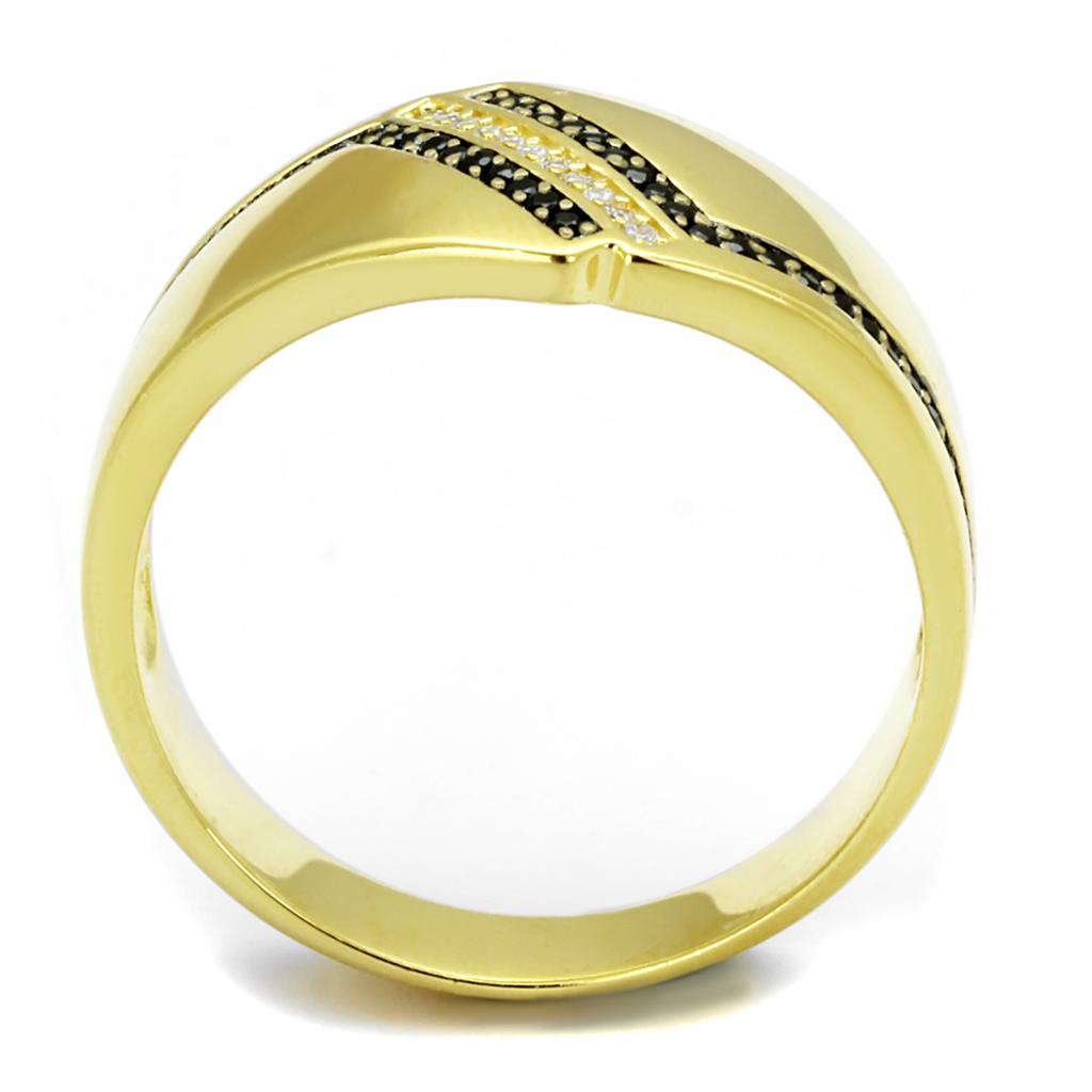 TS413 - Gold 925 Sterling Silver Ring with AAA Grade CZ in Black Diamond