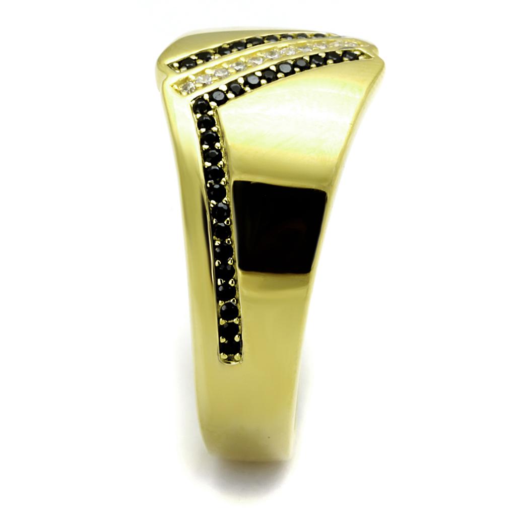 TS413 - Gold 925 Sterling Silver Ring with AAA Grade CZ in Black Diamond