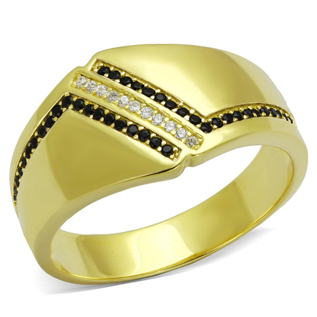 TS413 - Gold 925 Sterling Silver Ring with AAA Grade CZ in Black Diamond