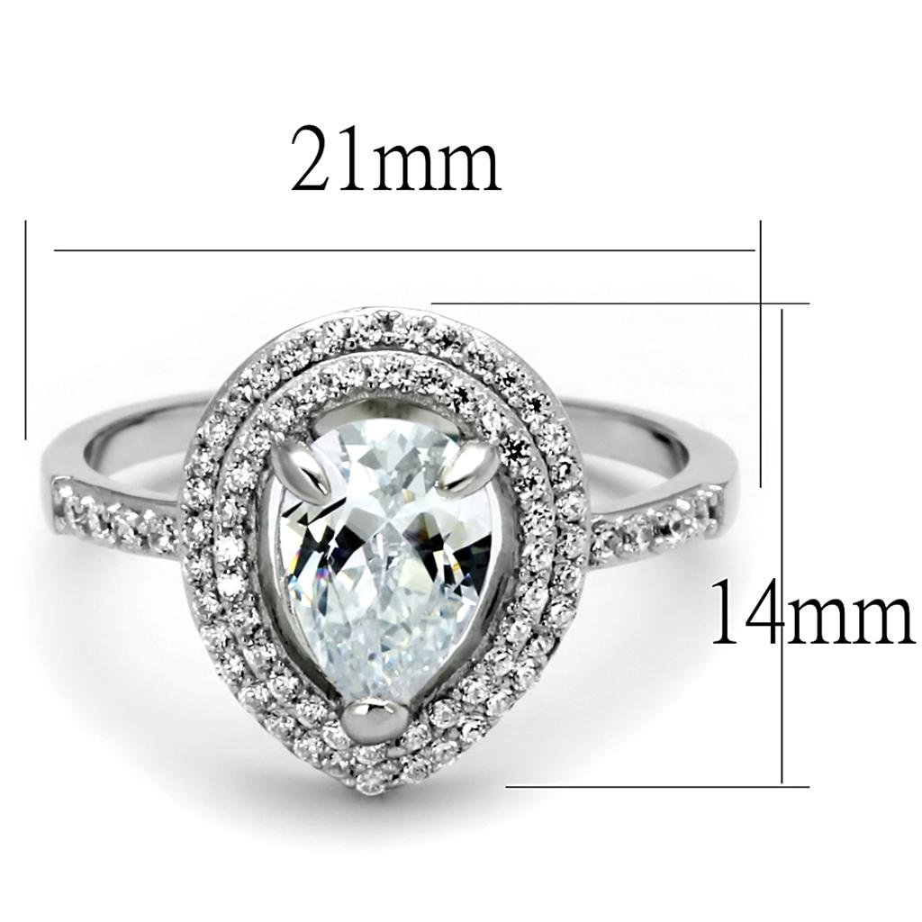 TS414 - Rhodium 925 Sterling Silver Ring with AAA Grade CZ in Clear