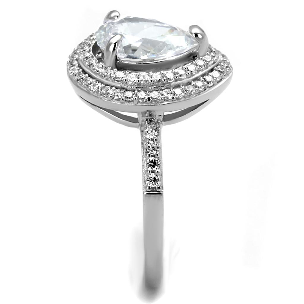 TS414 - Rhodium 925 Sterling Silver Ring with AAA Grade CZ in Clear