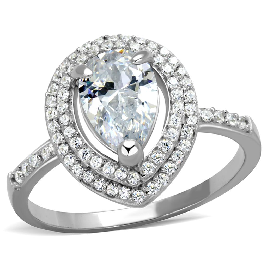 TS414 - Rhodium 925 Sterling Silver Ring with AAA Grade CZ in Clear