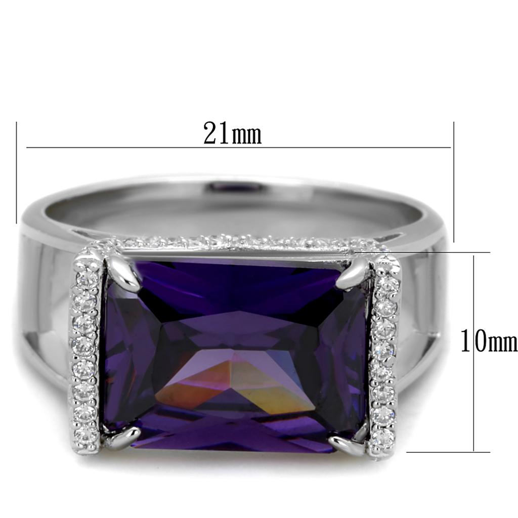 TS417 - Rhodium 925 Sterling Silver Ring with AAA Grade CZ in Amethyst