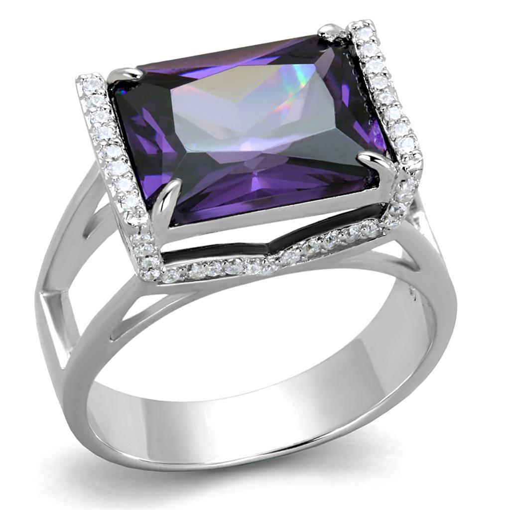 TS417 - Rhodium 925 Sterling Silver Ring with AAA Grade CZ in Amethyst