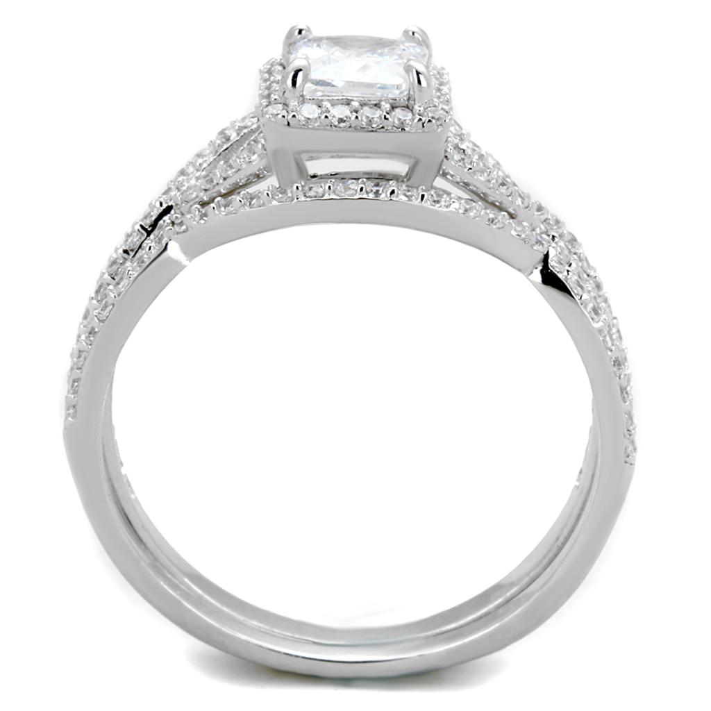 TS420 - Rhodium 925 Sterling Silver Ring with AAA Grade CZ in Clear