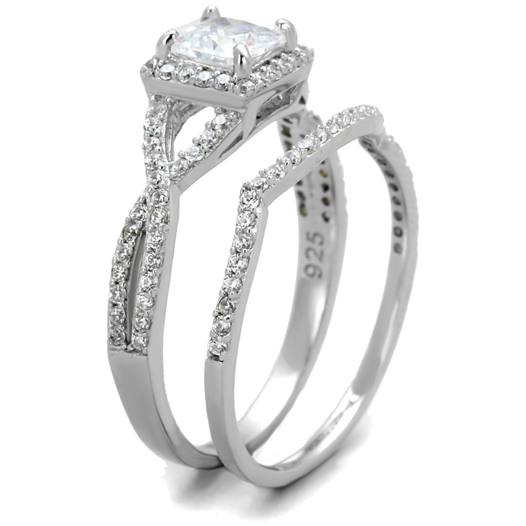 TS420 - Rhodium 925 Sterling Silver Ring with AAA Grade CZ in Clear