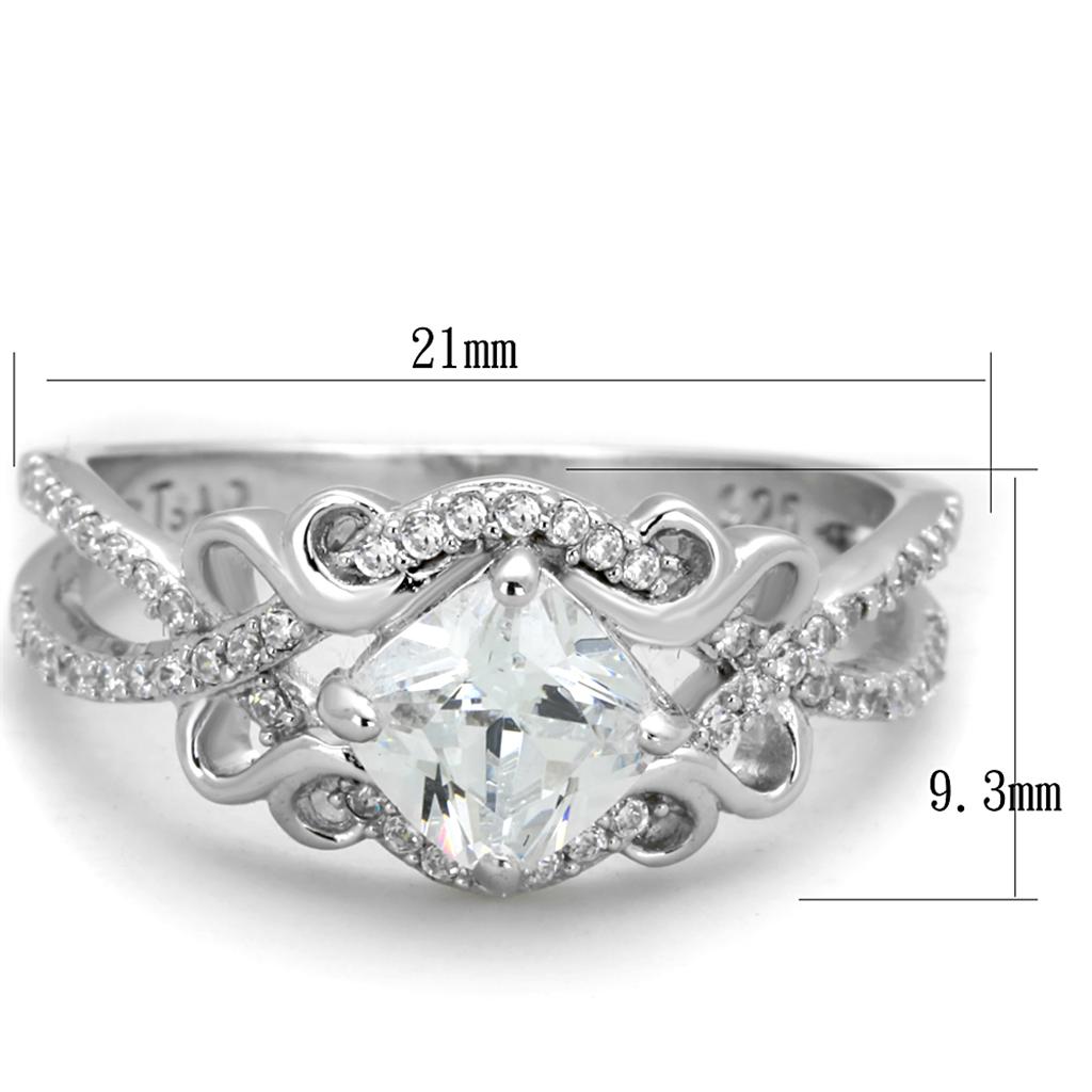 TS421 - Rhodium 925 Sterling Silver Ring with AAA Grade CZ in Clear