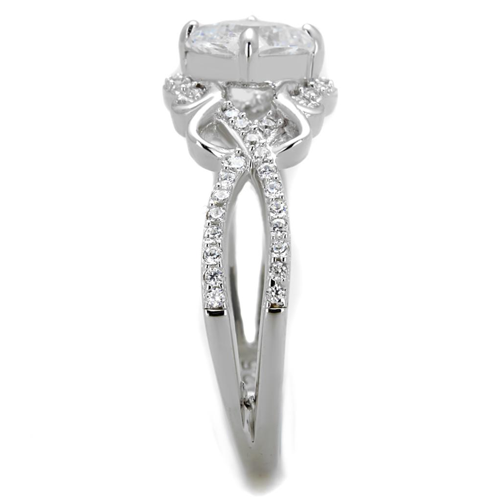 TS421 - Rhodium 925 Sterling Silver Ring with AAA Grade CZ in Clear