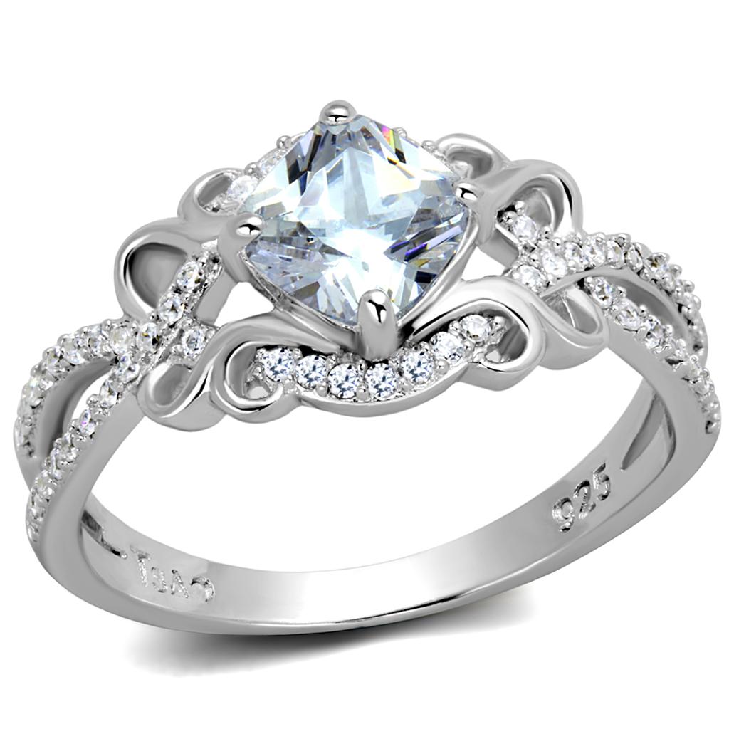 TS421 - Rhodium 925 Sterling Silver Ring with AAA Grade CZ in Clear