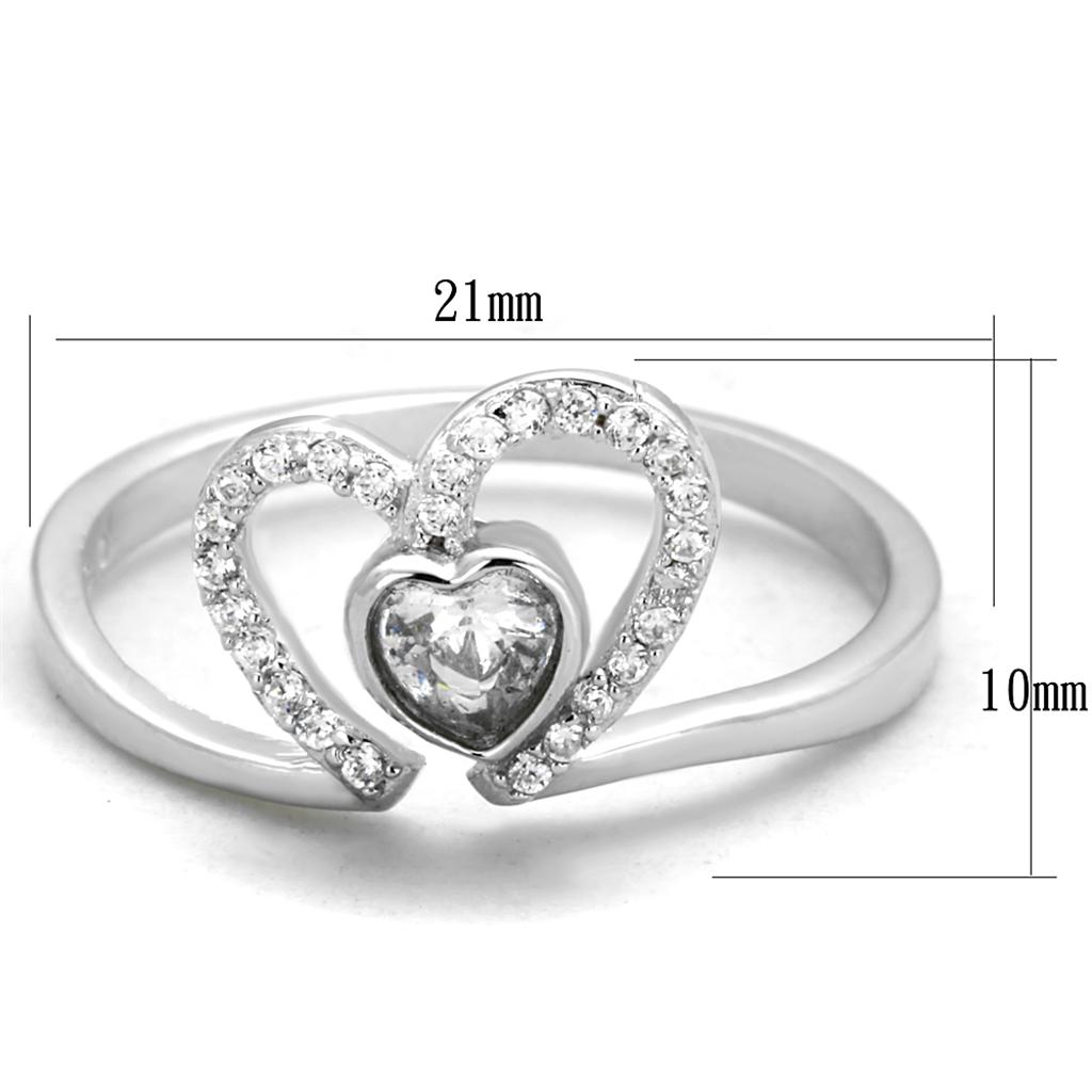 TS422 - Rhodium 925 Sterling Silver Ring with AAA Grade CZ in Clear