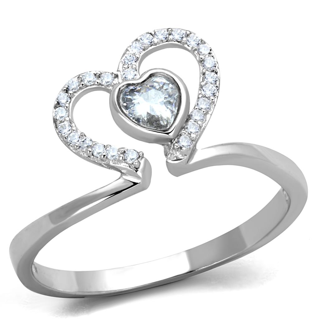 TS422 - Rhodium 925 Sterling Silver Ring with AAA Grade CZ in Clear