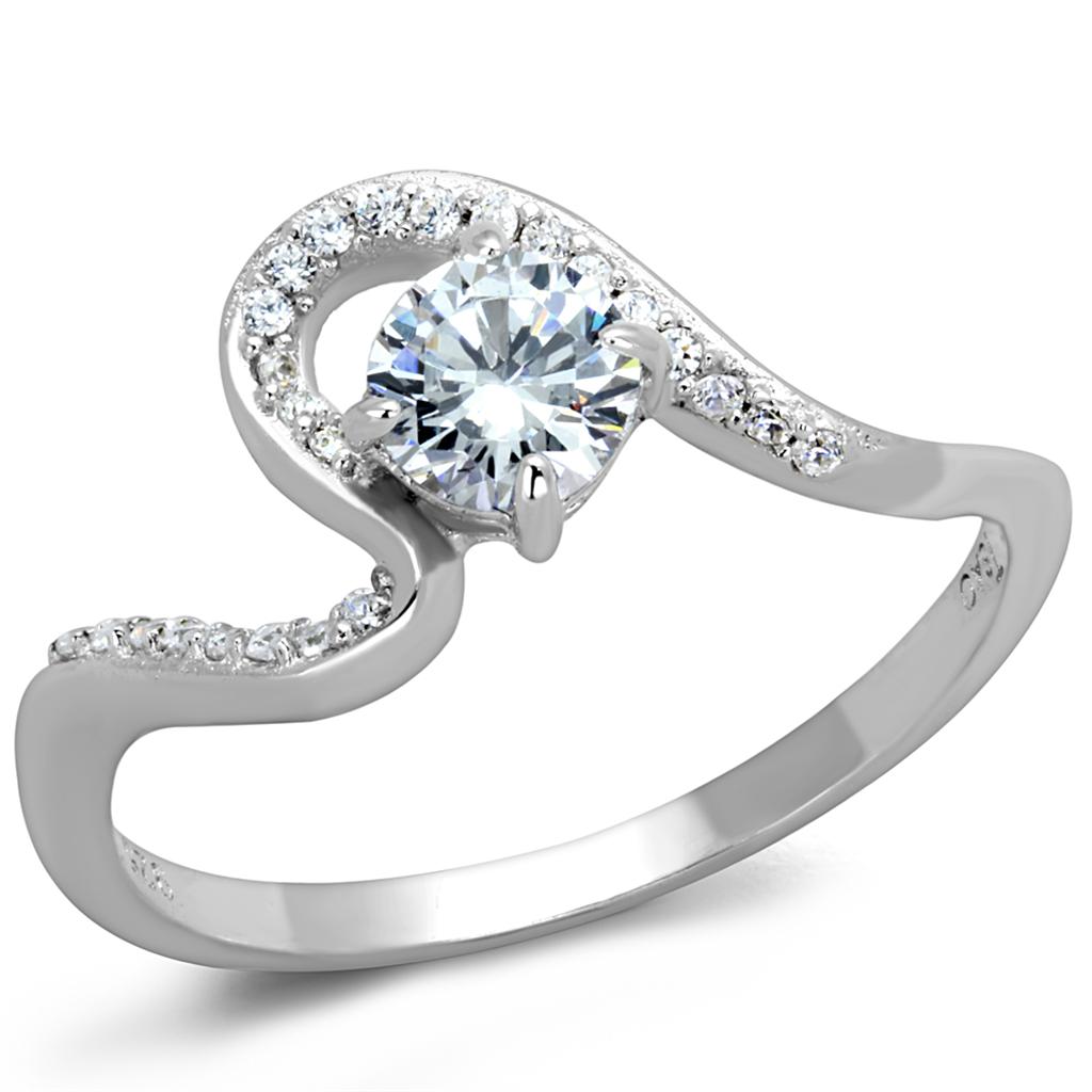 TS423 - Rhodium 925 Sterling Silver Ring with AAA Grade CZ in Clear
