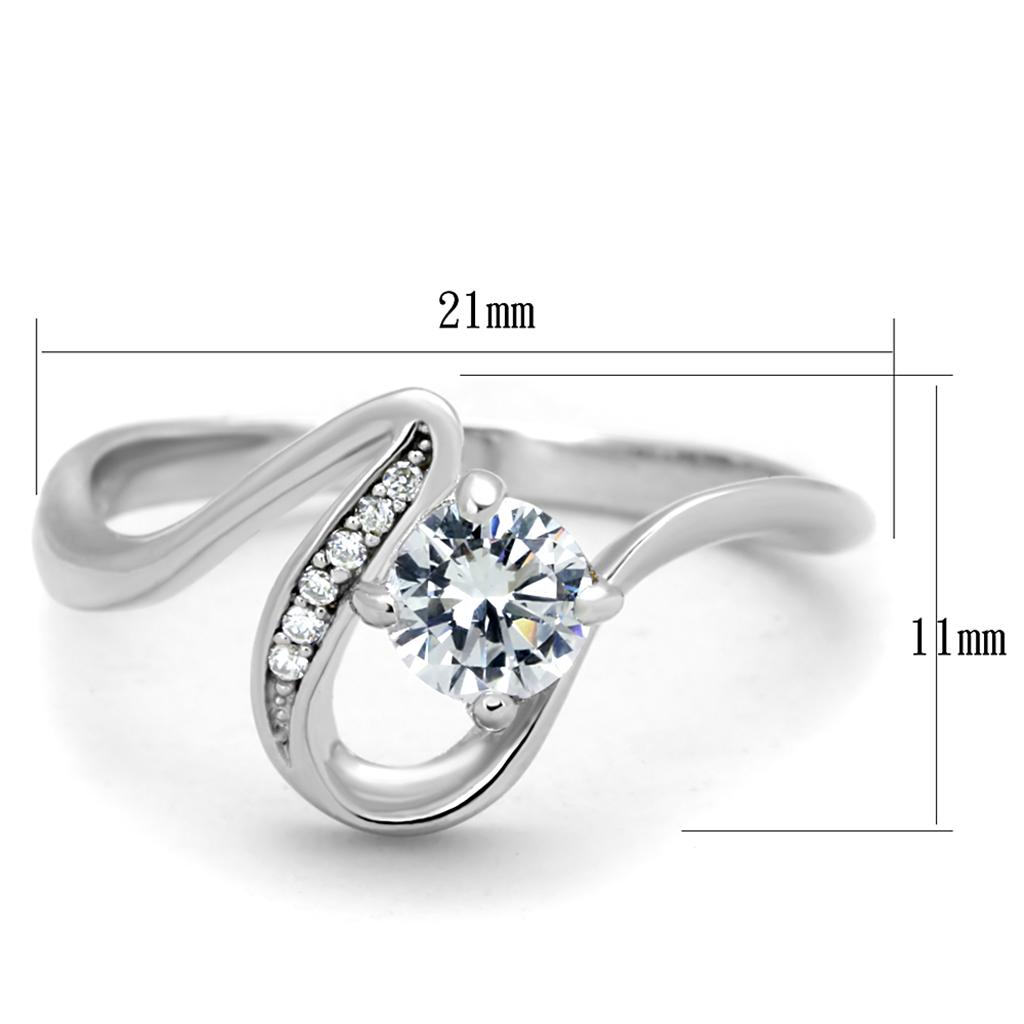 TS424 - Rhodium 925 Sterling Silver Ring with AAA Grade CZ in Clear