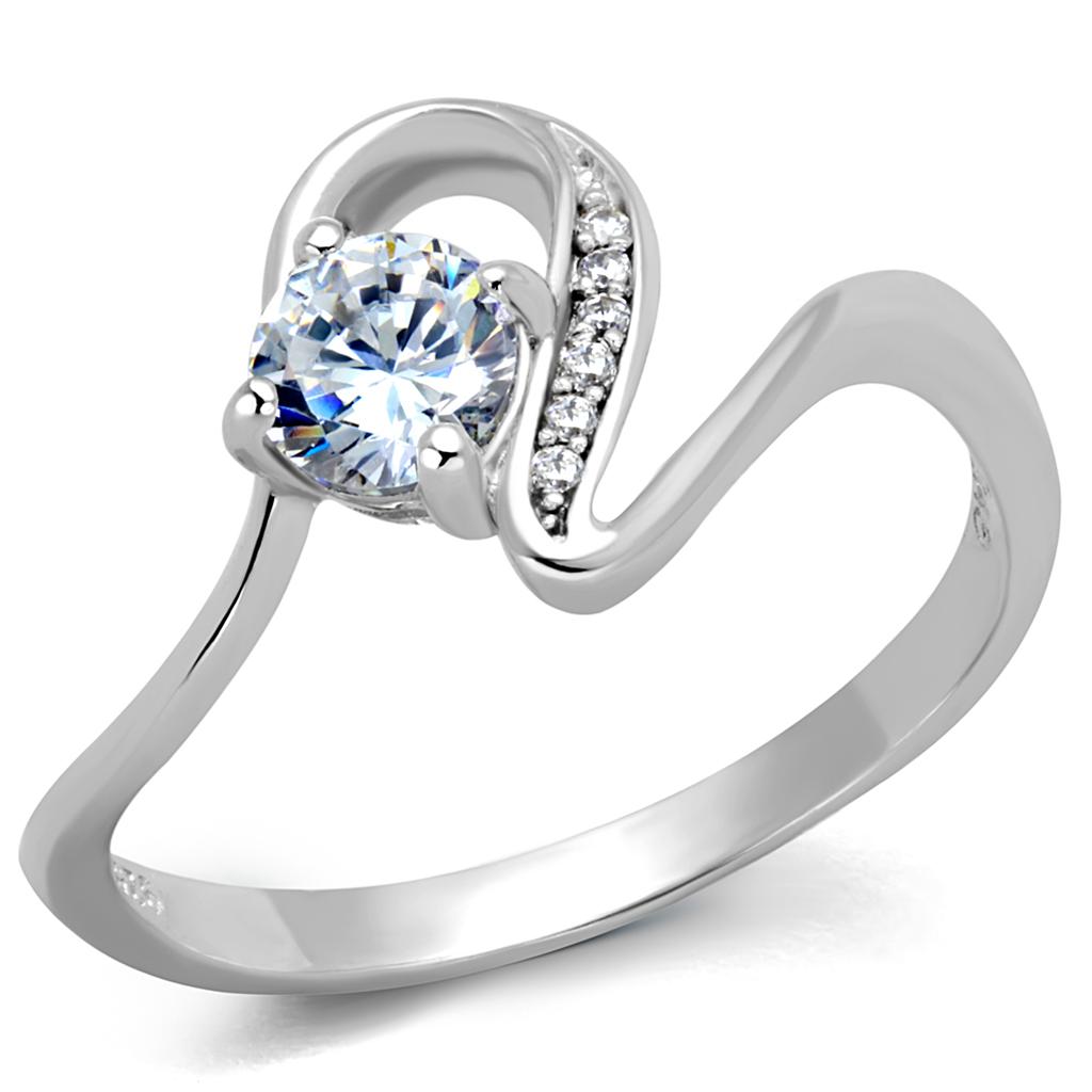 TS424 - Rhodium 925 Sterling Silver Ring with AAA Grade CZ in Clear