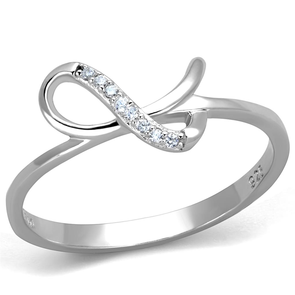 TS426 - Rhodium 925 Sterling Silver Ring with AAA Grade CZ in Clear