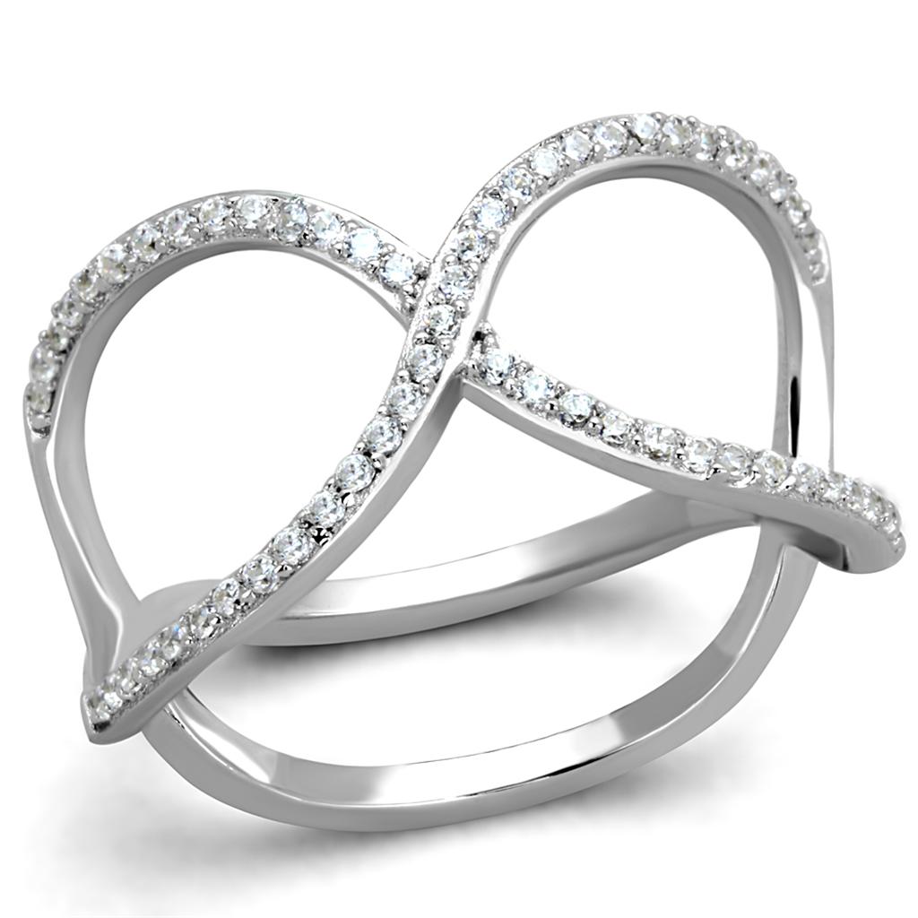 TS427 - Rhodium 925 Sterling Silver Ring with AAA Grade CZ in Clear