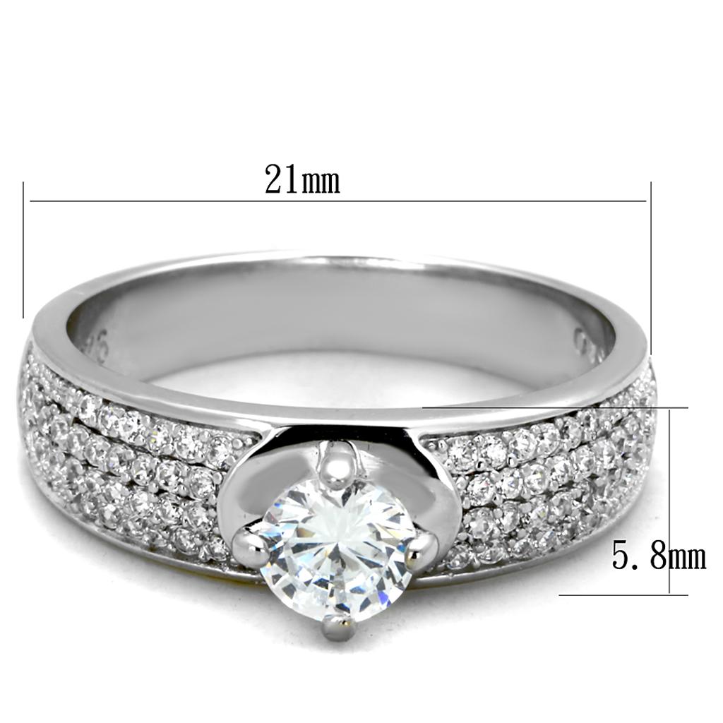 TS428 - Rhodium 925 Sterling Silver Ring with AAA Grade CZ in Clear