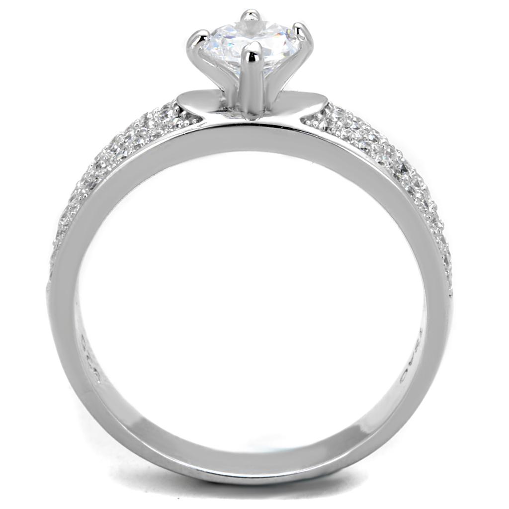 TS428 - Rhodium 925 Sterling Silver Ring with AAA Grade CZ in Clear