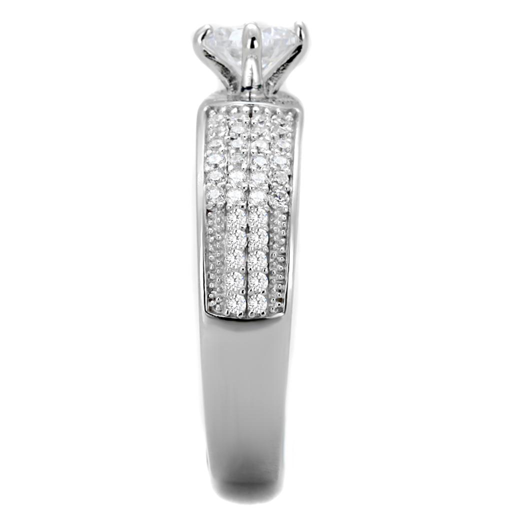 TS428 - Rhodium 925 Sterling Silver Ring with AAA Grade CZ in Clear