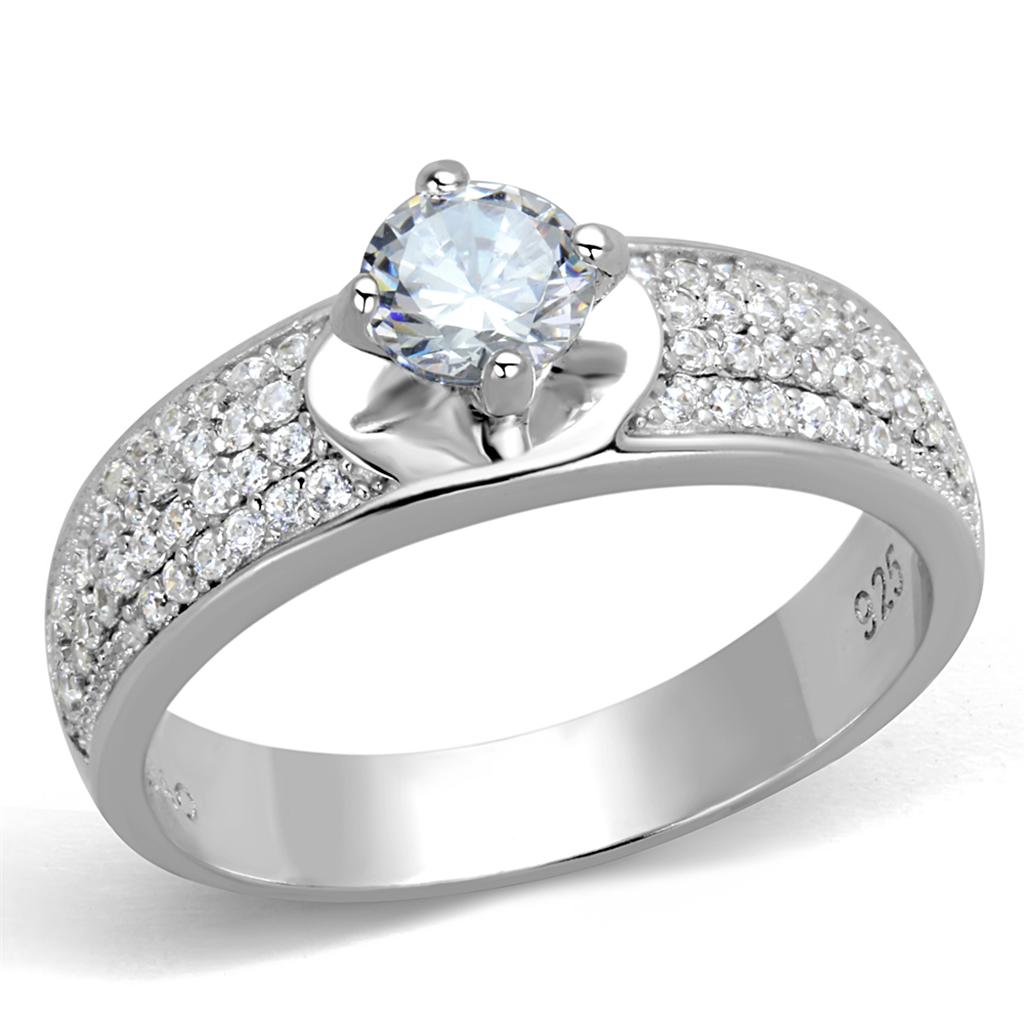 TS428 - Rhodium 925 Sterling Silver Ring with AAA Grade CZ in Clear