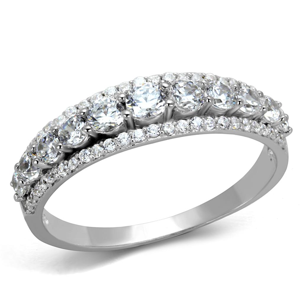 TS429 - Rhodium 925 Sterling Silver Ring with AAA Grade CZ in Clear