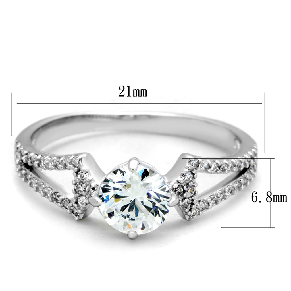 TS430 - Rhodium 925 Sterling Silver Ring with AAA Grade CZ in Clear