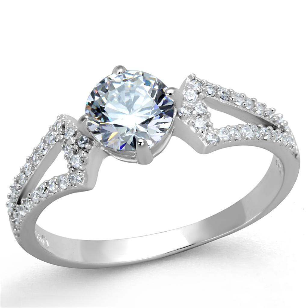 TS430 - Rhodium 925 Sterling Silver Ring with AAA Grade CZ in Clear