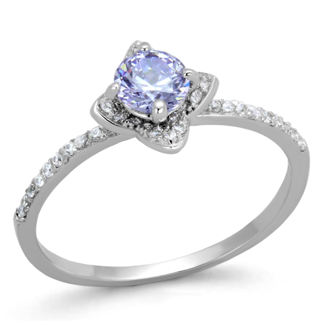 TS432 - Rhodium 925 Sterling Silver Ring with AAA Grade CZ in Light Amethyst
