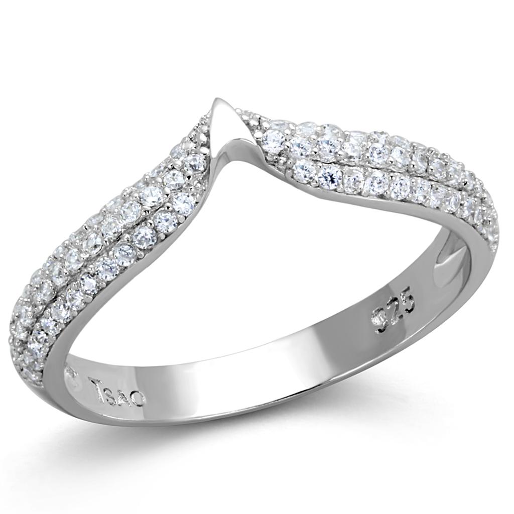 TS433 - Rhodium 925 Sterling Silver Ring with AAA Grade CZ in Clear