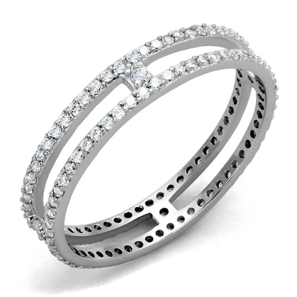 TS434 - Rhodium 925 Sterling Silver Ring with AAA Grade CZ in Clear