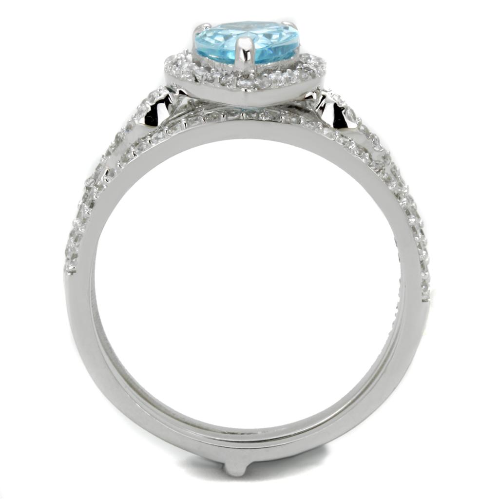 TS453 - Rhodium 925 Sterling Silver Ring with AAA Grade CZ in Sea Blue